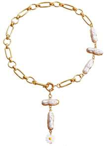 1 chiếc Vòng cổ ngọc trai giả bất đối xứng cao cấp hợp thời trang có mắt xích, phù hợp để làm trang sức hàng ngày cho phụ nữ - Nhiều màu - Xem 5