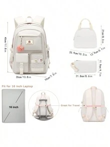 3PCS Pencil Box With Lunch Bag Hidds Laptop Backpacks 15.6 Inch School Bag College Backpack Anti Theft Travel Daypack Large Bookbags For Teens Girls Women Students (Pink) - Beige - View 3