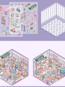 1 包微型场景贴纸，无需切割的景观贴纸，视觉 3D 堆叠立体小屋，放松的空间设计（舒适空间着色）送给朋友、情侣和家人的礼物 - 彩色 - 查看 5