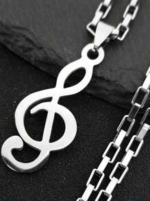 Music Note Stainless Steel Pendants Necklaces For Womne/Men Silver Color Punk Rock Musical Chain Boyfriend Gift - Necklace - View 8
