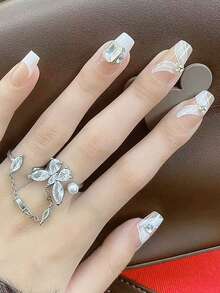 Móng tay giả hình thang dài thủ công, trang trí nghệ thuật móng tay cho mục đích sử dụng hàng ngày/tiệc tùng, bao gồm 1 miếng gel và 1 miếng đệm - Nhiều màu - Xem 1