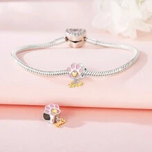 PANPOKI 1 件正品 S925 纯银精美吊坠粉色可爱爪珠吊坠 18K 镀金原创手链项链 DIY 精美珠宝制作配饰适合女孩生日礼物女性礼物 - 粉色 - 查看 3