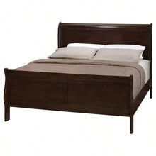 Cappuccino Queen Sleigh Bed - Cappuccino + Wood + Traditional as Pic - View 3
