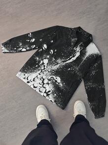 Men's Lightweight Casual Zip-Up Jacket With Abstract Allover Print, Suitable For Spring And Autumn - Black - View 1