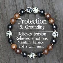 Natural Snowflake Obsidian & Wooden Beads Stretch Bracelet - Balancing And Calming Elastic Jewelry, Perfect Christmas Gift - Multicolor - View 5