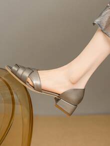 全新夏季灰色露趾粗跟镂空女士高跟鞋 - 灰色 - 查看 6