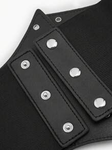 1pc Women's Black Street Style Wrap Waist Elastic Waist Band, Suitable For Halloween Party, Gathering Or Daily Commute Outfit - Black - View 7