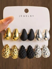 Set de 2/6/12 piezas de pendientes de botón con gota de agua de moda y coloridos, de material CCB con revestimiento resistente a los rayos UV, en combinaciones de oro, plata y negro, aptos para uso diario de mujeres