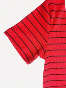 K&K FASHION Ribbed Striped T-Shirt - Red - View 5