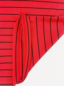 K&K FASHION Ribbed Striped T-Shirt - Red - View 6