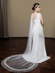 1pc Bridal Lace Net Scarf Shawl Cape Tassel Wedding Dress Accessory Fall Clothes For Women - Multicolor - View 5