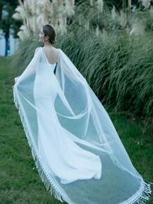 1pc Bridal Lace Net Scarf Shawl Cape Tassel Wedding Dress Accessory Fall Clothes For Women - Multicolor - View 1
