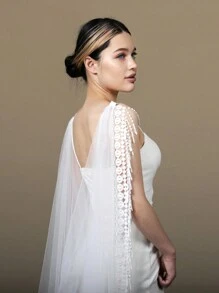 1pc Bridal Lace Net Scarf Shawl Cape Tassel Wedding Dress Accessory Fall Clothes For Women - Multicolor - View 4