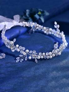 1pc Handmade Crystal Flower Vine Headband, Wedding Party Hair Ornament For Women - Silver - View 6