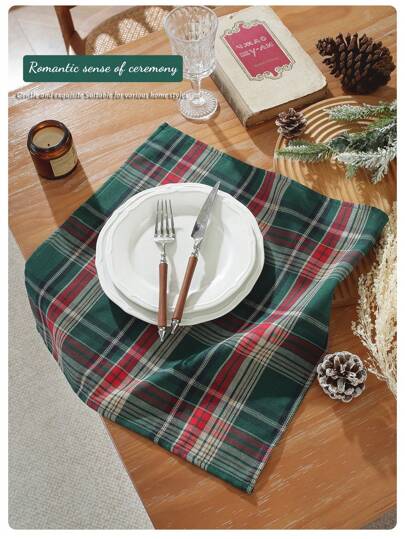 1pc/4pcs Christmas Ombre Plaid Placemats, Multi-Color Checkered Tablecloth, Polyester, Suitable For Indoor & Outdoor, Holiday Decor, Christmas