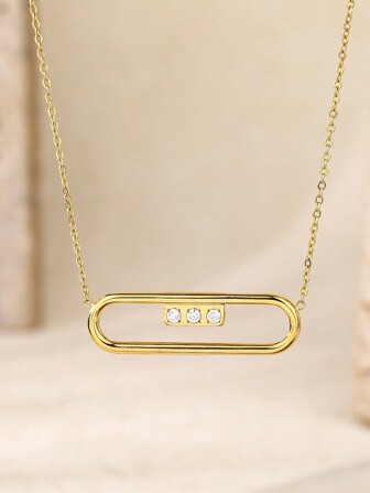 1 Pc Gold Pendant Necklace 18k Gold Plated Chain Necklace Paper Clip Pendant Necklace With Cubic Zirconia Is A Great Gift For Women