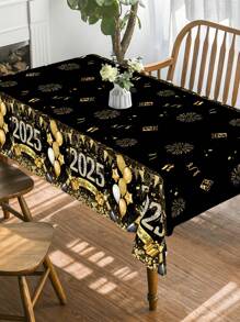 1 Peça Toalha de Mesa para Festa de Ano Novo 2025, 130*220cm Preta e Dourada À Prova D'água Descartável Capa de Mesa de Plástico para Decoração da Mesa de Jantar Festiva, Toalha de Mesa de Ano Novo 51,18x86,61 polegadas - Multicolorido - Visão 6