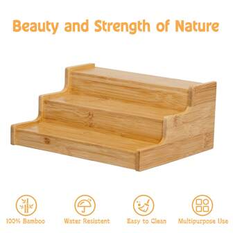 Upgraded Multifunctional 3-Tier Bamboo Display Rack - Expandable And Adjustable (Small Size Non-Expandable), Kitchen Storage Shelf For Spices, Essentials And Collections