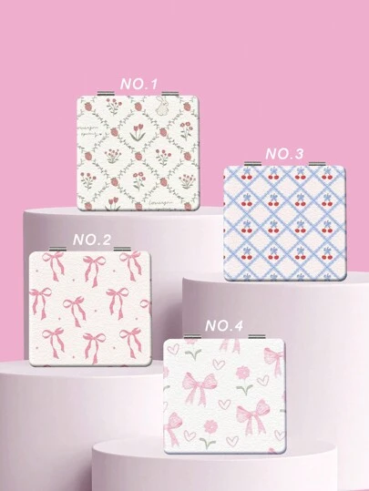 1个复古Y2K系列迷你化妆镜，可折叠轻薄便携手镜，优质皮革包裹亮银色纳米电镀镜框，细节精致，适合各种场合和人群，可折叠方形口袋镜