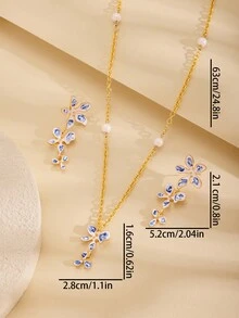 复古优雅青花瓷耳环和项链套装 - 金黃色 - 查看 5