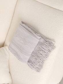 1 件波浪图案床罩，北欧风格亚克力流苏纯色沙发盖毯，矩形装饰毯，适合床、午睡 - 三彎淺灰 - 查看 6