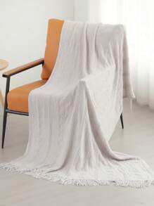 1 件波浪图案床罩，北欧风格亚克力流苏纯色沙发盖毯，矩形装饰毯，适合床、午睡 - 三彎淺灰 - 查看 5