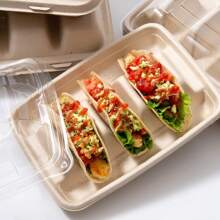 10pcs Disposable Taco Box Cornbread Tray Crispy Taco Shell Packaging Box Mexican Flatbread Take Out Packing Box Disposable Paper Pulp Takeaway Containers - Beige - View 2