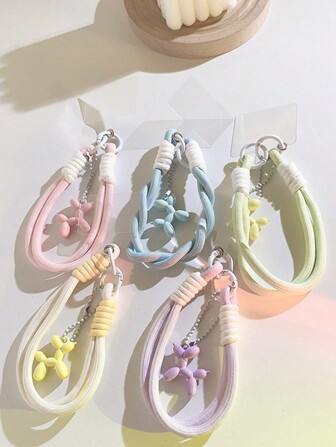Macaron Color Balloon Dog Decoration Short Braided Wrist Strap Phone Hanging Lanyard, Charm Chain With Transparent Pad Gifts For Mother, Family, Friends, Birthday, Holiday Phone Charm, Phone Chain