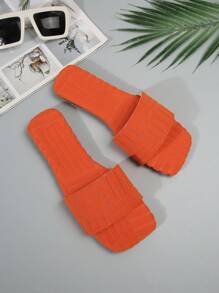 全新大码女式方头舒适简约蓬松一脚蹬平底凉鞋，休闲时尚，适合海滩、夏季 - 橘色 - 查看 2