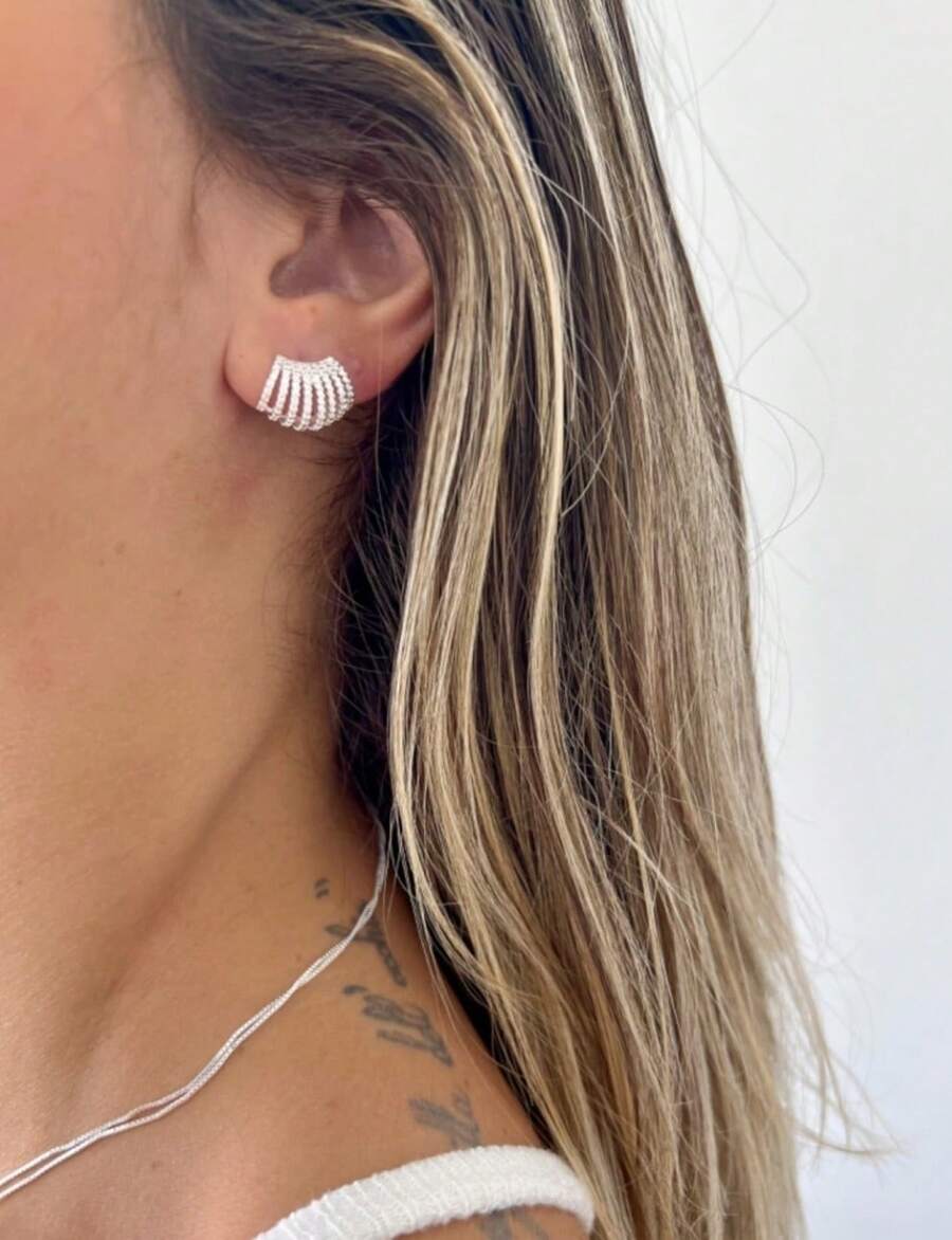 Ear Cuff Earring With Worked Wires, Semi-Jewelry In 925 Silver - Bạc - Xem 1