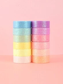 12rolls/Box Glitter Washi Tape Set, Scrapbooking Decorative Adhesive Tape Album Stationery Journal Supplies Scrapbooking Supplies (0.59*78.74in) - Multicolor - View 8