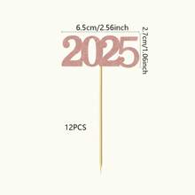 12 件新年快乐纸杯蛋糕装饰 2025 闪光你好 2025 欢呼 2025 纸杯蛋糕挑选装饰品 2025 新年快乐派对装饰用品 - 彩色 - 查看 11