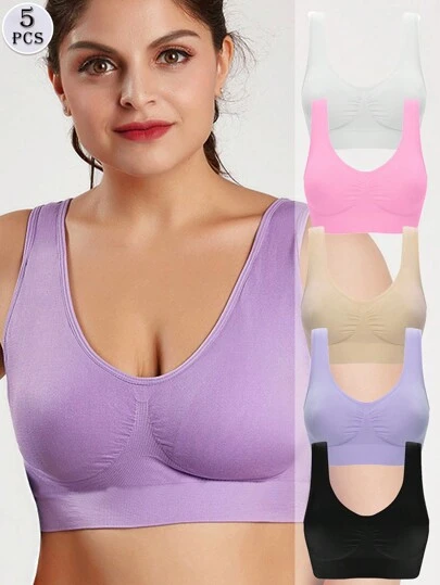 5 件装性感女士聚拢文胸加大码露背胸罩加大码无钢圈胸罩透气无缝胸罩