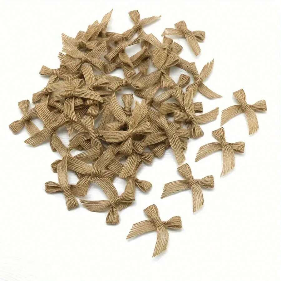 （每包200个/100个/50个/20个/10个）亚麻蝴蝶结，适用于礼品包装装饰、发夹和头饰制作、蛋糕烘焙包装、鲜花包装、婚礼装饰、手工艺用品、服装配饰