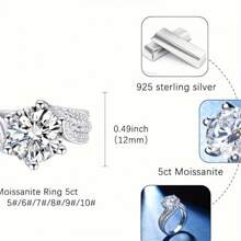 5CT Moissanite Women's Ring - 925 Sterling Silver Moissanite Engagement Ring Jewelry Moissanite Engagement Ring 5 Carat Wedding Ring Anniversary Birthday Valentine's Day Gift