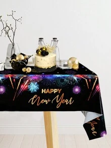 1Pc 220*130cm Happy New Year Plastic Tablecloth,Colorful Fireworks Pattern Table Cloth Decorations,Rectangular Tablecover For 2026 New Year Christmas Eve Decor,2026 Happy New Year Party Decorations Background Table Cover,Home Decor,New Year's Eve Table Decor,New Year Party Supplies,Kitchen Dining Table Decoration,Table Ornament,Christmas