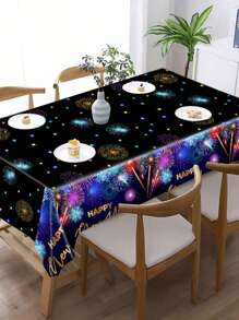 1Pc 220*130cm Happy New Year Plastic Tablecloth,Colorful Fireworks Pattern Table Cloth Decorations,Rectangular Tablecover For 2026 New Year Christmas Eve Decor,2026 Happy New Year Party Decorations Background Table Cover,Home Decor,New Year's Eve Table Decor,New Year Party Supplies,Kitchen Dining Table Decoration,Table Ornament,Christmas