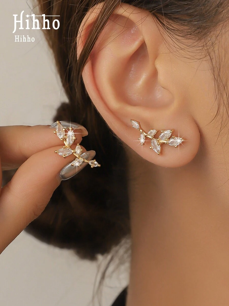 Hihho 2 Cặp bông tai đính đá Zirconia lấp lánh thời trang cá nhân hóa hình hoa dành cho bé gái, phù hợp với trang phục hàng ngày, món quà tuyệt vời - Vàng - Xem 1