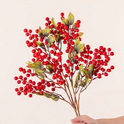 1PC Longo 73cm 12 Ramos Holly Fruit Decorações de Natal Decorações de Ano Novo Materiais para Árvores de Natal Decorações de Ação de Graças Tema de Natal de Inverno Estilo, Resistente ao Desbotamento - Para Decoração de Casa, Vasos, Casamentos, Festas, Salas de Estar, Adereços de Tiro, Festas de Aniversário, Materiais para Bolos, Adereços de Tiro