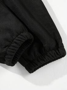 男式冬季华夫格保暖内衬厚款保暖卷边运动裤 - 黑色 - 查看 6