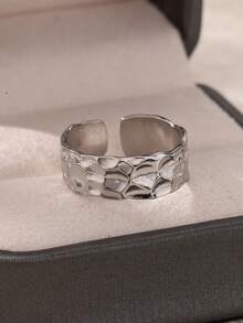 1PC Vintage Hammered Asymmetric Rings For Women Opening Gold Plated Stainless Steel Ring Fashionable Ladies Daily Jewelry Decoration