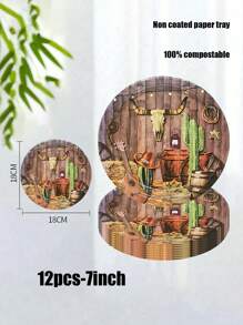 24pcs/12pcs Set,Made Of Materials, Including Disposable Paper Plates, Western Cowboy Party Theme Paper Plates, 7-Inch Paper Plates, 9-Inch Cardboard, Disposable Party Plates, Materials, Paper Plates, Party Accessories - Multicolor - View 8