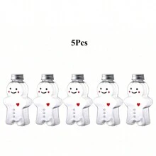 5/10 chiếc lọ đựng kẹo hình người đàn ông bánh gừng Giáng sinh có nắp đậy, hộp đựng kẹo, chai đựng đồ uống rỗng đựng thạch sữa chua, vật dụng cho tiệc Giáng sinh - Nhiều màu - Xem 10
