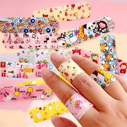 120pcs Breathable Waterproof Bandage Patches, Cartoon Bandage Stickers, Suitable For Wounds, Minor Cuts, And Abrasions Multiple Patterns Randomly Sent For Emergency Kit Bag
