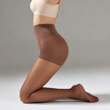 2 Pairs Plus Size Women's 20D Minimalist Solid Color Pantyhose, Coffee Brown And Black - Multicolor - View 6