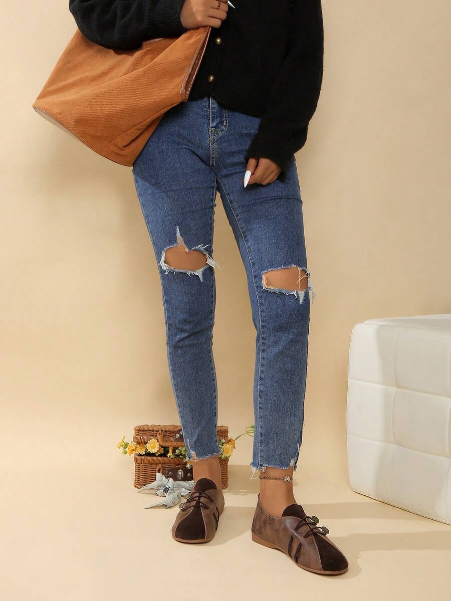 Giày đế bằng Mary Jane da thật kiểu Pháp, dây đeo cổ điển, giày lười da mềm, khóa cài thường ngày dành cho nữ mùa xuân/thu 2024 - màu nâu - Xem 1