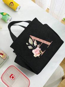 Geantă de prânz izolată personalizată cu identificare a primei litere - Geantă Bento caldă din pânză, închidere cu fermoar, căptușeală din folie de aluminiu de mare capacitate, potrivită pentru designul primei litere la serviciu și la școală, școli și activități în aer liber - Ușor de curățat, design compact, impermeabil, cutie de prânz, geantă de prânz pentru femei, geantă de picnic pentru profesori, geantă frigorifică pentru camping, geantă frigorifică pentru sală de clasă, geantă de picnic pentru femei, geantă de damă pentru școală, accesorii școlare, articole școlare