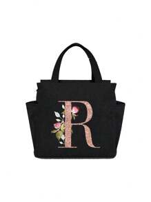 Geantă de prânz izolată personalizată cu identificare a primei litere - Geantă Bento caldă din pânză, închidere cu fermoar, căptușeală din folie de aluminiu de mare capacitate, potrivită pentru designul primei litere la serviciu și la școală, școli și activități în aer liber - Ușor de curățat, design compact, impermeabil, cutie de prânz, geantă de prânz pentru femei, geantă de picnic pentru profesori, geantă frigorifică pentru camping, geantă frigorifică pentru sală de clasă, geantă de picnic pentru femei, geantă de damă pentru școală, accesorii școlare, articole școlare