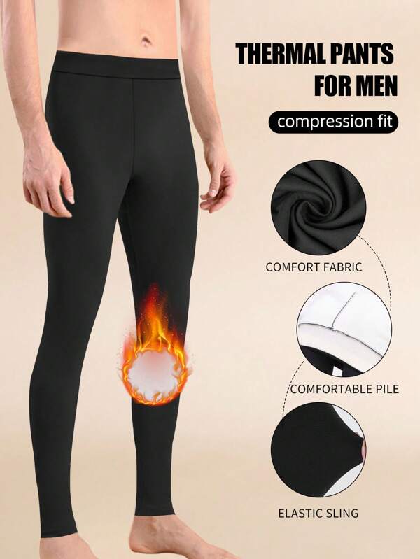 Men's Thermal Pants, Thicken And Thermal Lined, Slim Fit, Cropped Leggings For Autumn And Winter