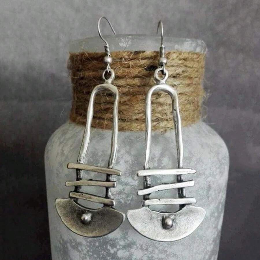 1 cặp bông tai mặt trăng dài phong cách Bohemia cổ điển màu bạc theo phong cách châu Âu, dành cho phụ kiện ngày lễ hoặc lễ hội - Màu Bạc Cổ - Xem 1